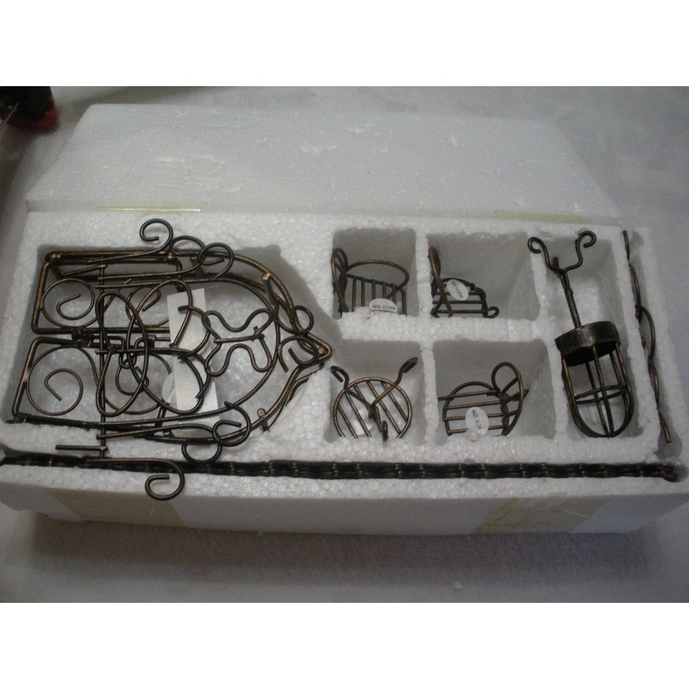 Miniature Wrought Iron Garden Furniture Set Arbor Chairs Table Birdcage Bronze